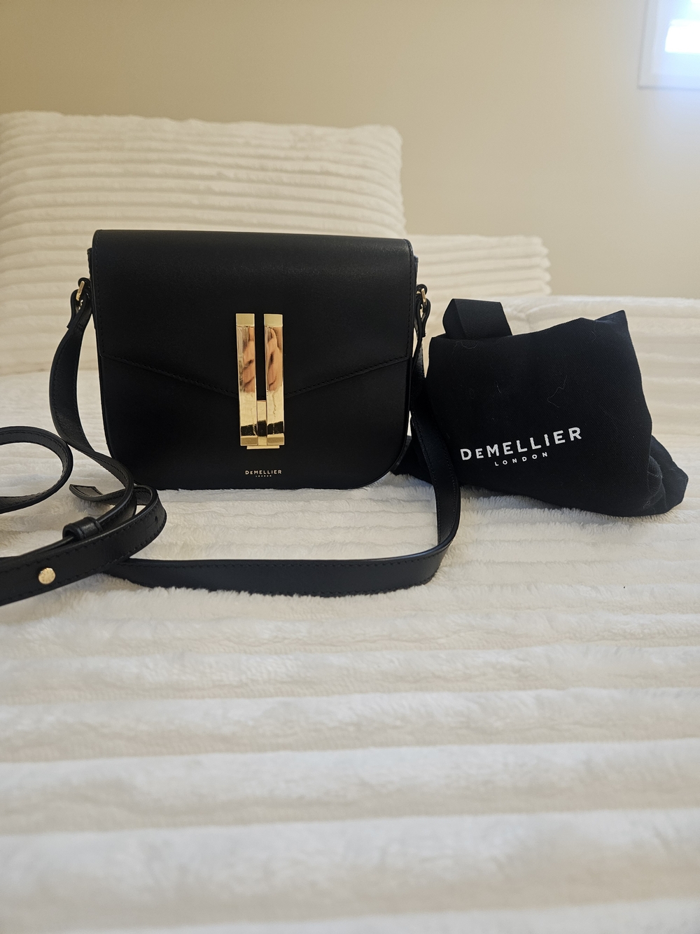 DeMellier Vancouver Black Leather Crossbody with Gold Clasp